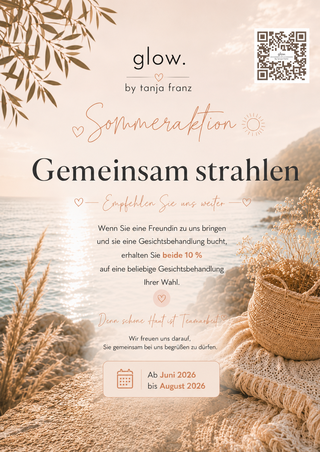 Sommeraktion Juni bis August 2026, Gemeinsam strahlen, 10% auf Gesichtsbehandlung